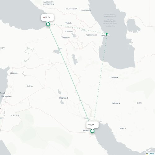 Mapa lotu bezpośredniego Kuwejt – Batumi