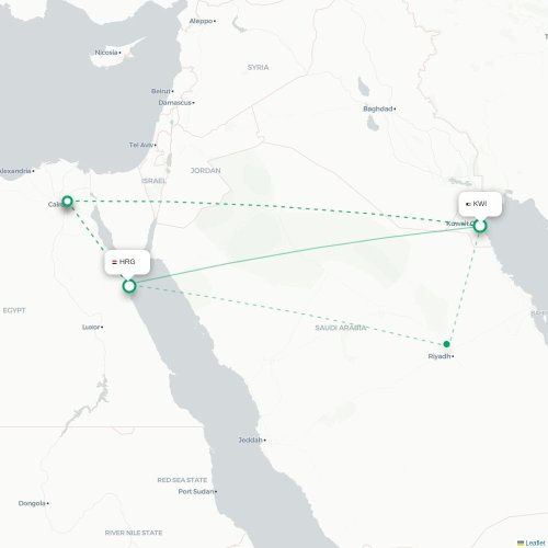 Mapa lotu bezpośredniego Kuwejt – Hurghada