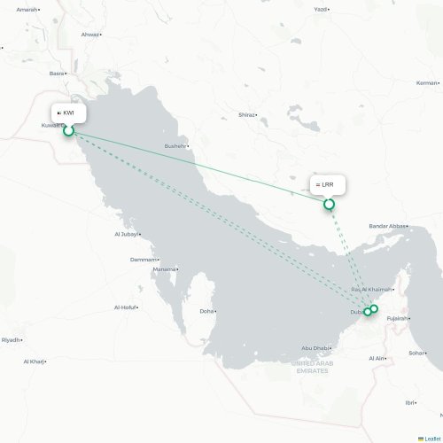 Mapa lotu bezpośredniego Kuwejt – Lar