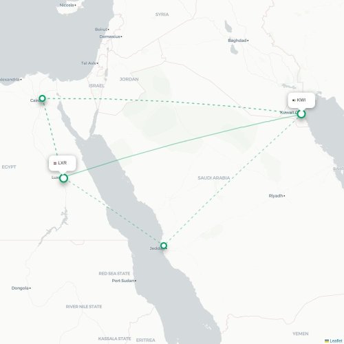 Mapa lotu bezpośredniego Kuwejt – Luksor