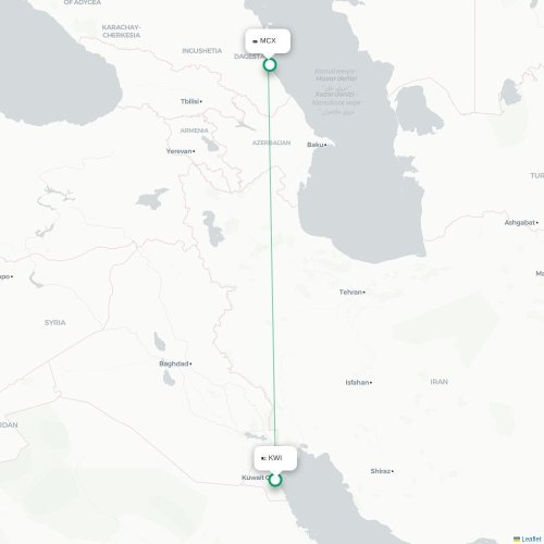 Mapa lotu bezpośredniego Kuwejt – Machaczkała