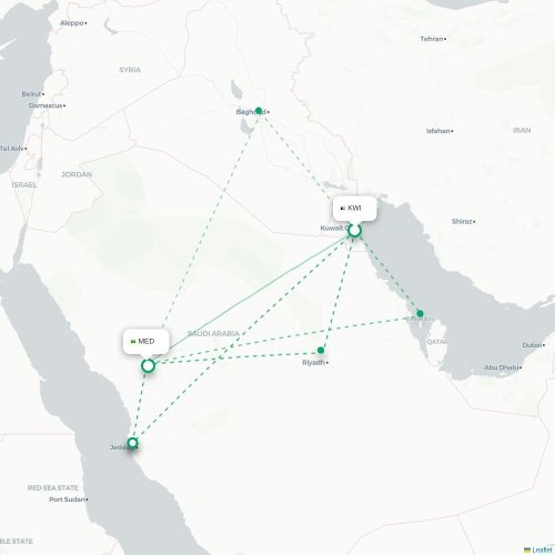 Mapa de vuelo directo Ciudad de Kuwait - Medina