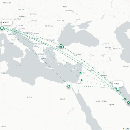 Mapa lotu bezpośredniego Kuwejt – Mediolan