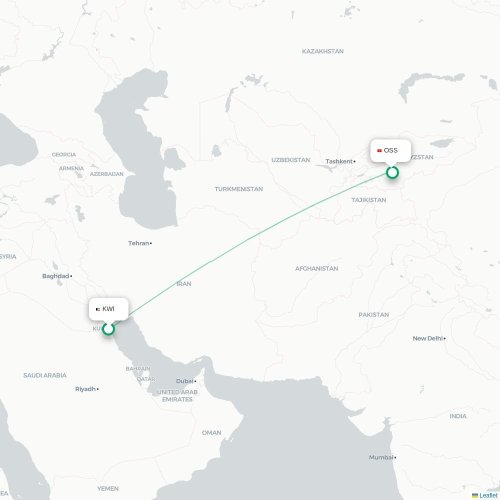 Mapa lotu bezpośredniego Kuwejt – Osz