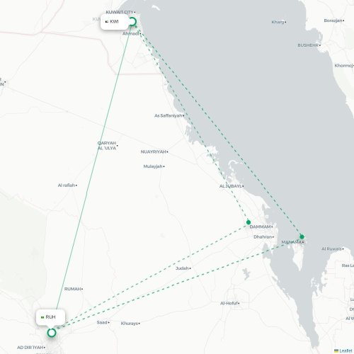 Mapa de vuelo directo Ciudad de Kuwait - Riad