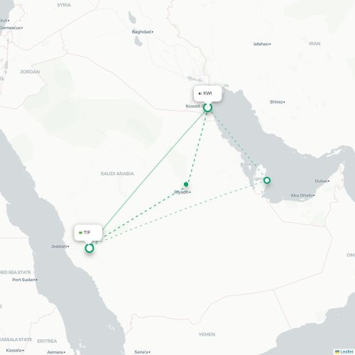 Mapa de vuelo directo Ciudad de Kuwait - Taif