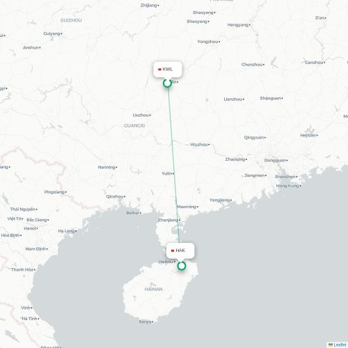 Mapa de vuelo directo Guilin - Haikou