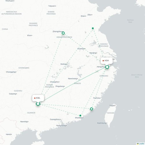 Mapa de vuelo directo Guilin - Hangzhou