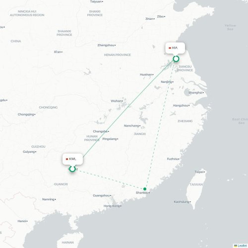 Mapa de vuelo directo Guilin - Huai'an