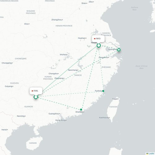 Mapa de vuelo directo Guilin - Nankín