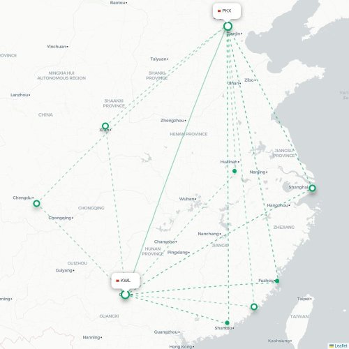 Mapa de vuelo directo Guilin - Pekín