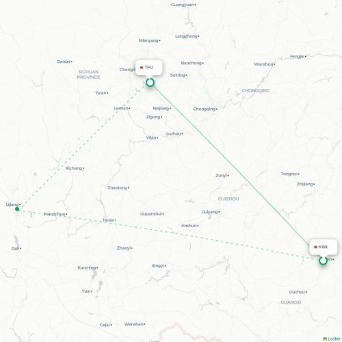 Mapa lotu bezpośredniego Guilin – Chengdu