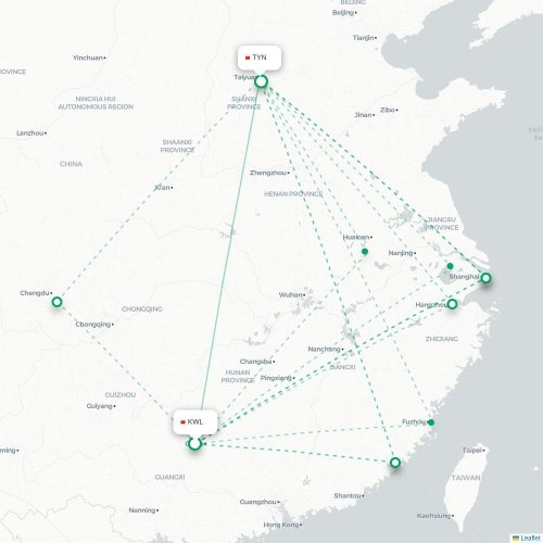 Mapa de vuelo directo Guilin - Taiyuan