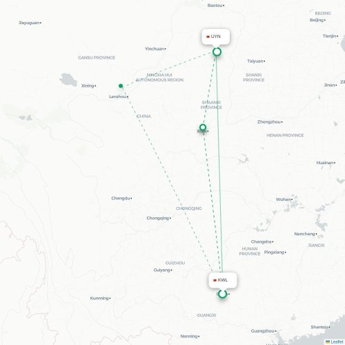 Mapa de vuelo directo Guilin - Yulin