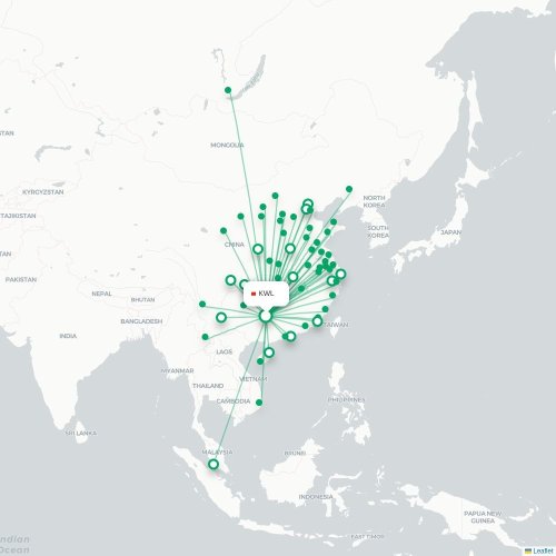 Mapa lotu bezpośredniego Guilin – Xiangxi