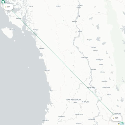 Mapa lotu bezpośredniego Kyaukpyu – Rangun