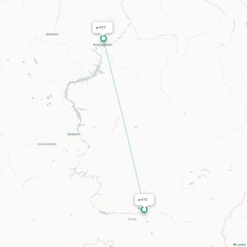 Mapa lotu bezpośredniego Kyzył – Krasnoyarsk