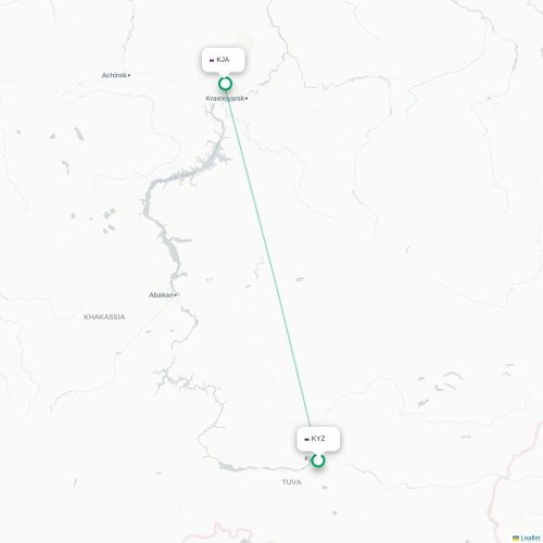 Mapa lotu bezpośredniego Kyzył – Krasnojarsk