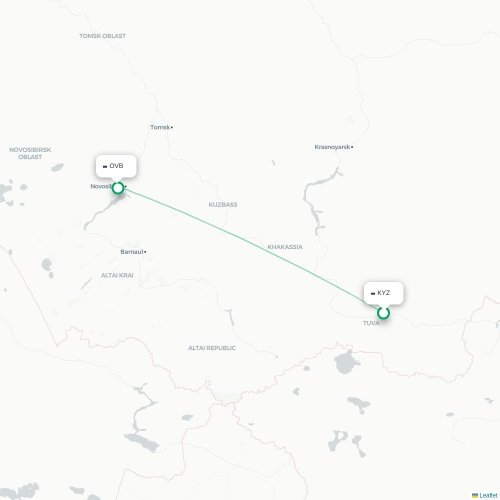 Mapa lotu bezpośredniego Kyzył – Nowosybirsk