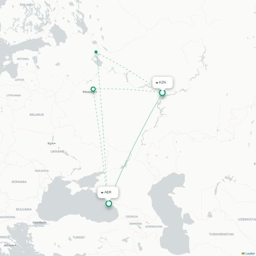 Mapa de vuelo directo Kazán - Sochi