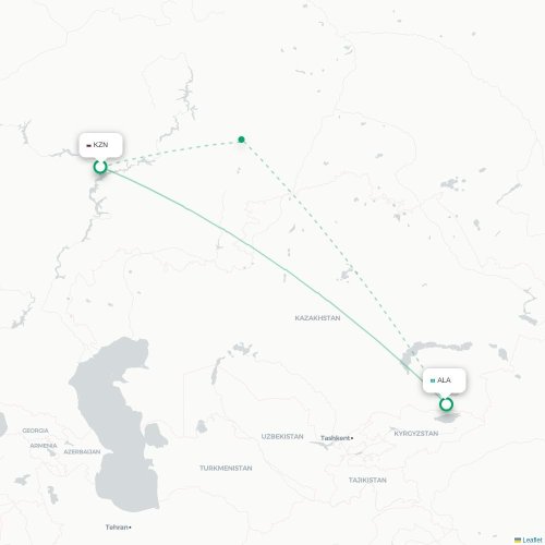 Mapa de vuelo directo Kazán - Almatý