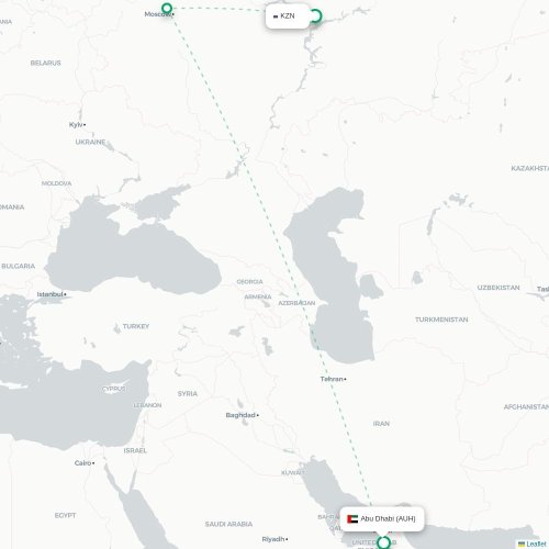 Mapa lotu bezpośredniego Kazań – Abu Zabi