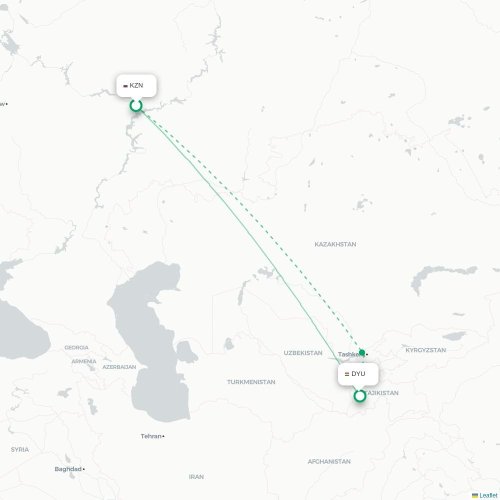 Kazan - Doesjanbe kaart van rechtstreekse vlucht