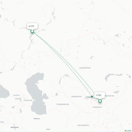 Mapa lotu bezpośredniego Kazań – Fergana