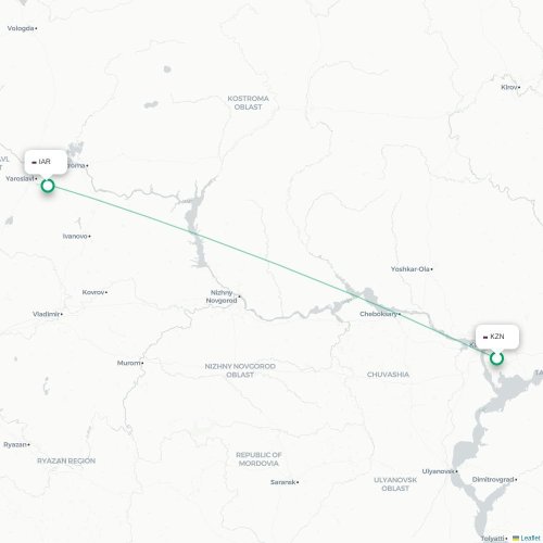 Mapa de vuelo directo Kazán - Yaroslavl