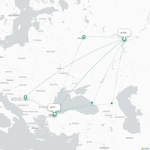 Mapa lotu bezpośredniego Kazań – Stambuł