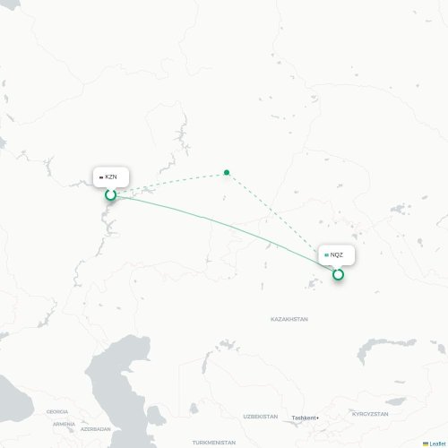 Mapa de vuelo directo Kazán - Astana