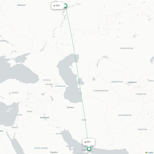 Mapa lotu bezpośredniego Kazań – Ras al-Chajma