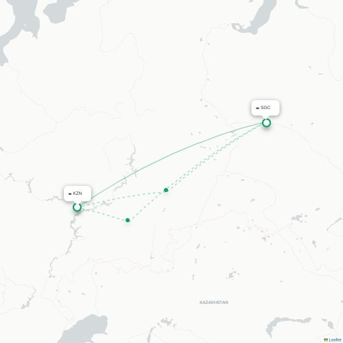 Mapa lotu bezpośredniego Kazań – Surgut