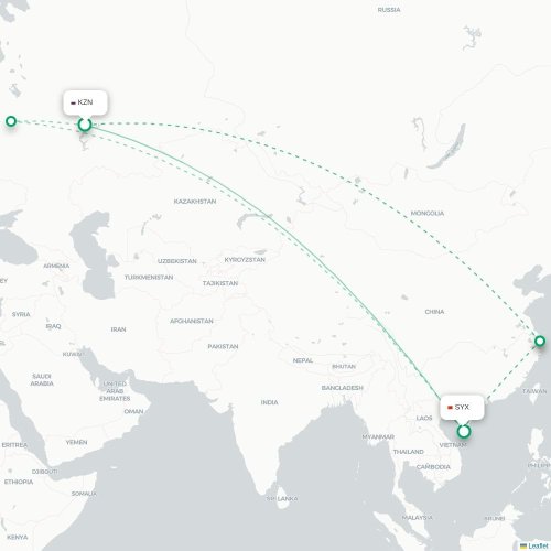 Mapa lotu bezpośredniego Kazań – Sanya