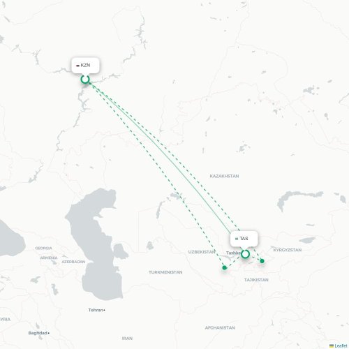 Mapa lotu bezpośredniego Kazań – Taszkent