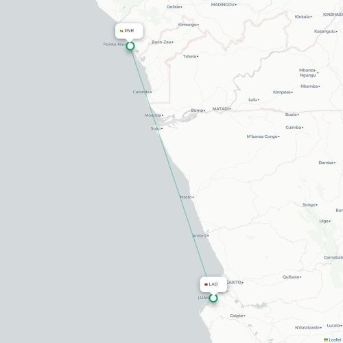 Luanda - Pointe-Noire kaart van rechtstreekse vlucht
