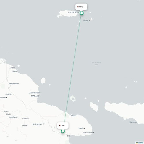 Mapa lotu bezpośredniego Lae – Momote