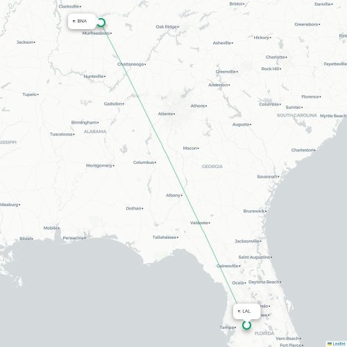Mapa de vuelo directo Lakeland - Nashville