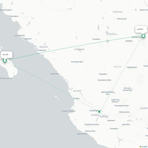 Mapa lotu bezpośredniego La Paz – Monterrey