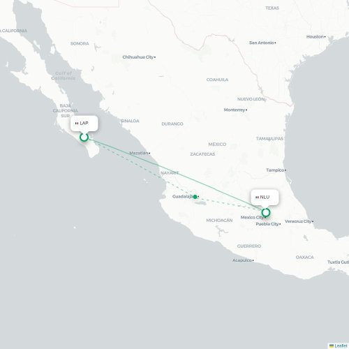 Mapa lotu bezpośredniego La Paz – Meksyk