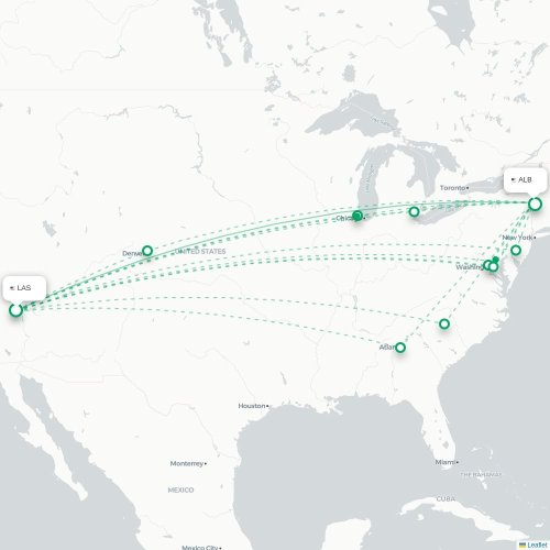 Mapa lotu bezpośredniego Las Vegas – Albany