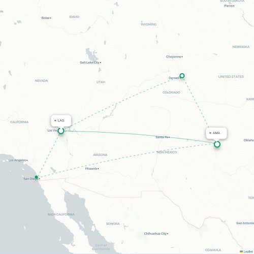 Mapa de vuelo directo Las Vegas - Amarillo