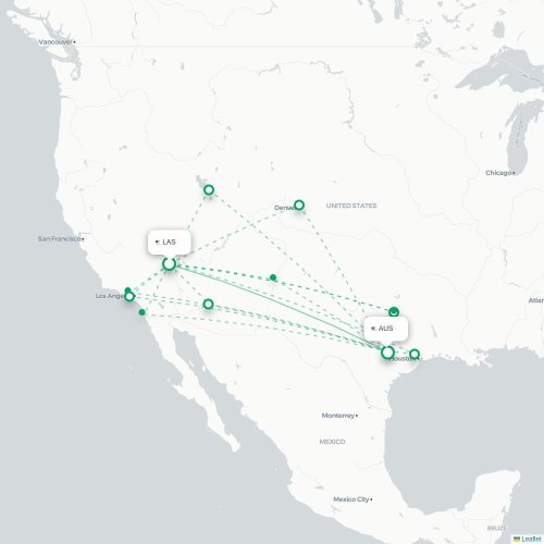 Mapa lotu bezpośredniego Las Vegas – Austin