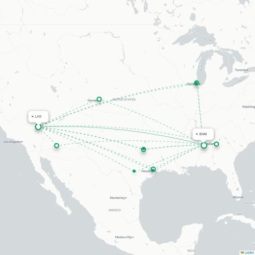 Mapa de vuelo directo Las Vegas - Birmingham