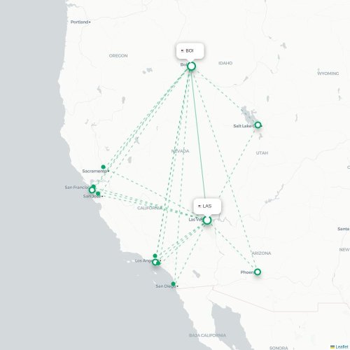 Mapa de vuelo directo Las Vegas - Boise