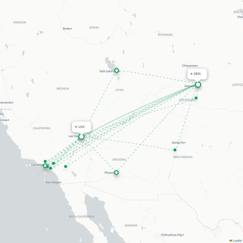 Mapa de vuelo directo Las Vegas - Denver