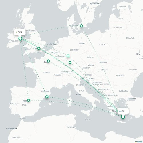 Mapa de vuelo directo Las Vegas - Dublín
