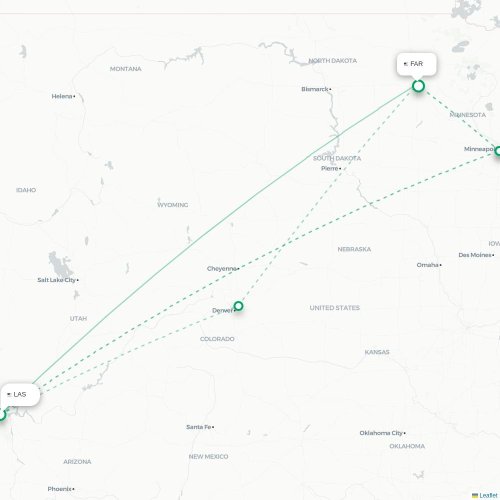 Mapa de vuelo directo Las Vegas - Fargo