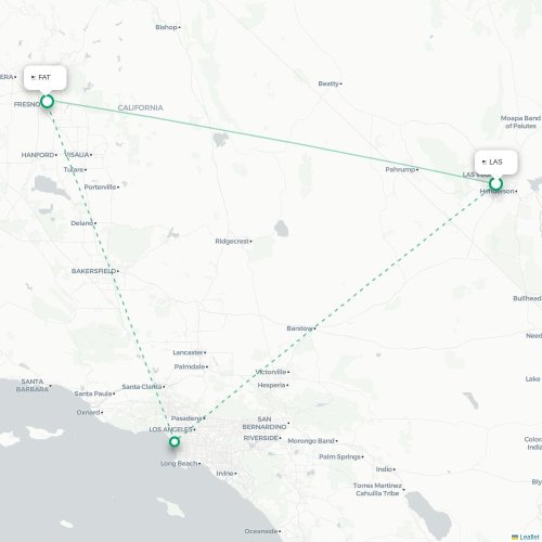 Mapa lotu bezpośredniego Las Vegas – Fresno