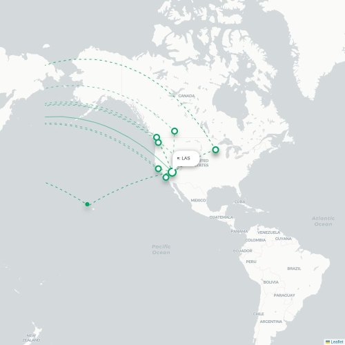Mapa de vuelo directo Las Vegas - Incheon
